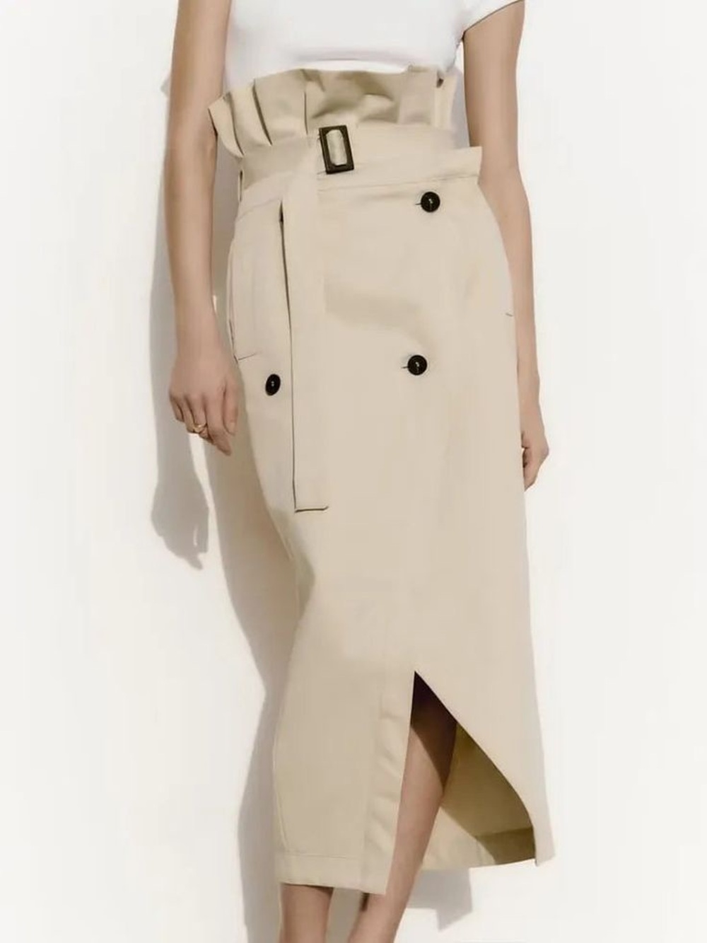 NWT Tags Zara High Waist Midi Paperbag Gabardine Skirt